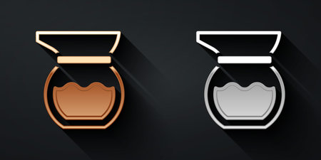 Gold and silver Teapot icon isolated on black background. Long shadow style. Vectorのイラスト素材