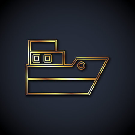 Gold line Ship line path of ship sea route with start point GPS and black line icon isolated on black background. Vectorのイラスト素材