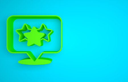 Green Five stars customer product rating review icon isolated on blue background. Favorite, best rating, award symbol. Minimalism concept. 3D render illustrationの写真素材