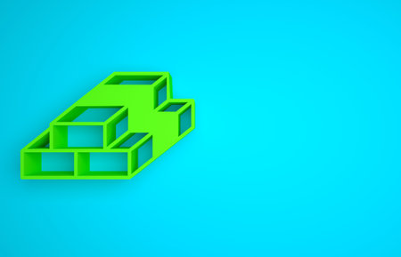 Green Stacks paper money cash icon isolated on blue background. Money banknotes stacks. Bill currency. Minimalism concept. 3D render illustrationの写真素材