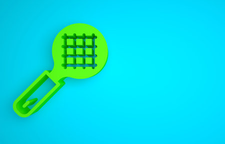 Green Tea strainer with handle icon isolated on blue background. Metal sieve. Minimalism concept. 3D render illustrationの写真素材