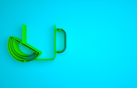 Green Cup of tea with lemon icon isolated on blue background. Minimalism concept. 3D render illustrationの写真素材
