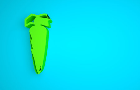 Green Carrot icon isolated on blue background. Minimalism concept. 3D render illustrationの写真素材