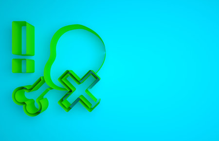 Green No chicken leg icon isolated on blue background. No fast food allowed - vegetarian food. Minimalism concept. 3D render illustrationの写真素材
