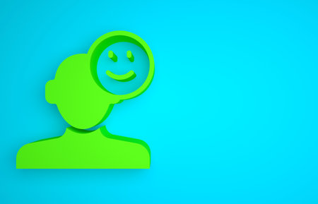 Green Good mood icon isolated on blue background. Minimalism concept. 3D render illustrationの写真素材