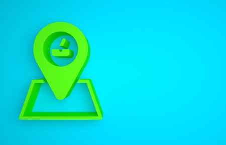 Green Picnic location icon isolated on blue background. Minimalism concept. 3D render illustrationの写真素材