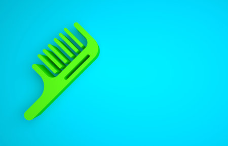 Green Hairbrush icon isolated on blue background. Comb hair sign. Barber symbol. Minimalism concept. 3D render illustrationの写真素材