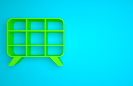 Green Solar energy panel icon isolated on blue background. Minimalism concept. 3D render illustrationの写真素材