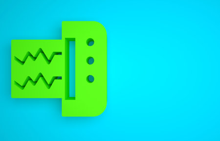 Green Seismograph icon isolated on blue background. Earthquake analog seismograph. Minimalism concept. 3D render illustrationの写真素材