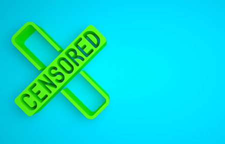 Green Censored stamp icon isolated on blue background. Minimalism concept. 3D render illustration