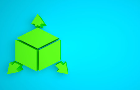 Green Isometric cube icon isolated on blue background. Geometric cubes solid icon. 3D square sign....