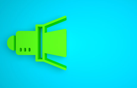 Green Movie spotlight icon isolated on blue background. Light Effect. Scene, Studio, Show. Minimalism concept. 3D render illustrationの写真素材