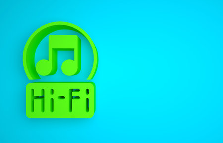 Green Music note, tone icon isolated on blue background. Minimalism concept. 3D render illustrationの写真素材