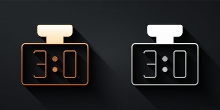 Gold and silver Sport mechanical scoreboard and result display icon isolated on black background. Long shadow style. Vectorのイラスト素材
