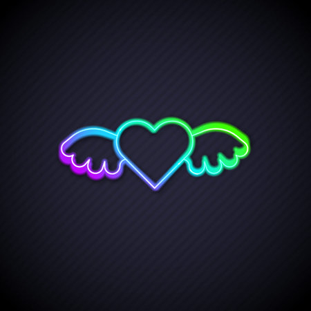 Glowing neon line Heart with wings icon isolated on black background. Love symbol. Happy Valentines day. Vectorのイラスト素材