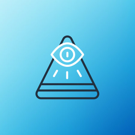 Line Masons symbol All-seeing eye of God icon isolated on blue background. The eye of Providence in the triangle. Colorful outline concept. Vectorのイラスト素材