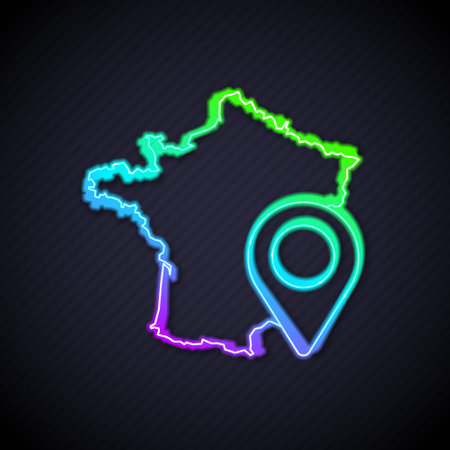Glowing neon line Map of France icon isolated on black background. Vectorのイラスト素材