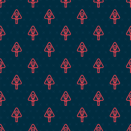 Red line Bones and skull as a sign of toxicity warning icon isolated seamless pattern on black background. Vectorのイラスト素材