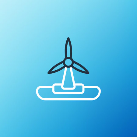 Line Wind turbine icon isolated on blue background. Wind generator sign. Windmill for electric power production. Colorful outline concept. Vectorのイラスト素材