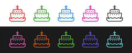 Set line Ark of noah icon isolated on black and white background. Wood big high cargo. Vectorのイラスト素材