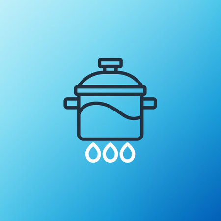 Line Cooking pot icon isolated on blue background. Boil or stew food symbol. Colorful outline concept. Vectorのイラスト素材