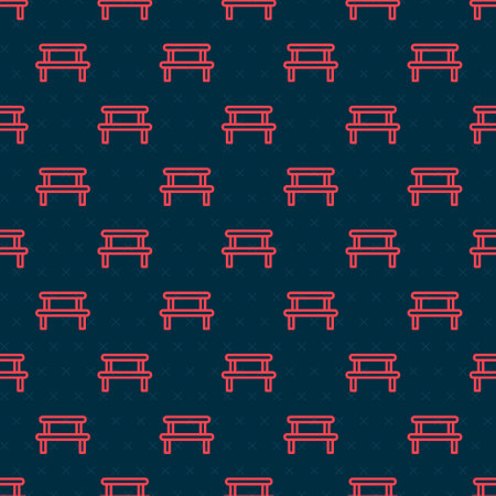 Red line Sauna wood bench icon isolated seamless pattern on black background. Vectorのイラスト素材