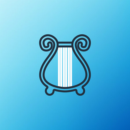 Line Ancient Greek lyre icon isolated on blue background. Classical music instrument, orhestra...