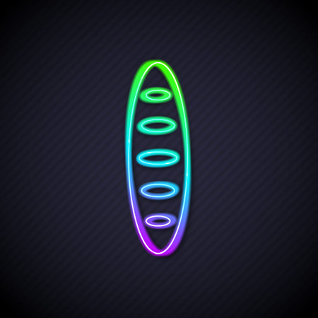 Glowing neon line French baguette bread icon isolated on black background. Vectorのイラスト素材