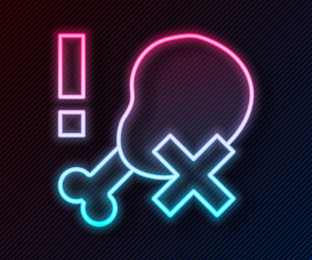 Glowing neon line No chicken leg icon isolated on black background. No fast food allowed - vegetarian food. Vectorのイラスト素材