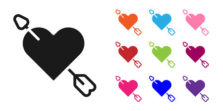 Black Amour symbol with heart and arrow icon isolated on white background. Love sign. Happy Valentines day. Set icons colorful. Vectorのイラスト素材