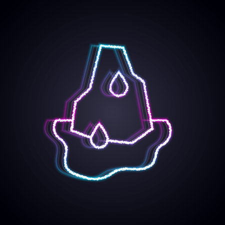 Glowing neon line Glacier melting icon isolated on black background. Vectorのイラスト素材