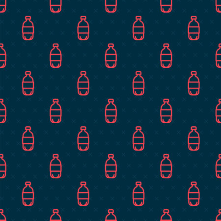 Red line Bottle of water icon isolated seamless pattern on black background. Soda aqua drink sign. Vectorのイラスト素材