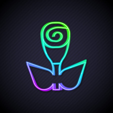 Glowing neon line Flower rose icon isolated on black background. Vectorのイラスト素材