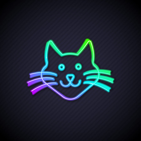 Glowing neon line Cat icon isolated on black background. Vectorのイラスト素材