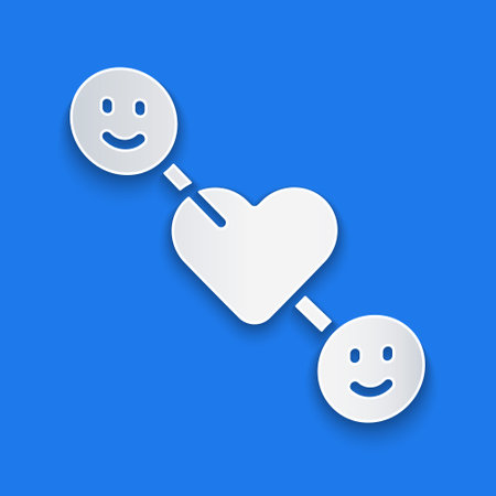 Paper cut Romantic relationship icon isolated on blue background. Romantic relationship or pleasant meeting concept. Paper art style. Vectorのイラスト素材