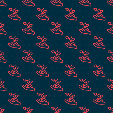 Red line Volunteer team planting trees icon isolated seamless pattern on black background. Represents ecological protection, protecting plants and trees. Vectorのイラスト素材