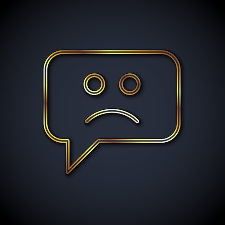Gold line Sad smile icon isolated on black background. Emoticon face. Vectorのイラスト素材