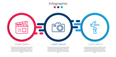 Set line Movie clapper, Photo camera and Gimbal stabilizer for. Business infographic template. Vectorのイラスト素材