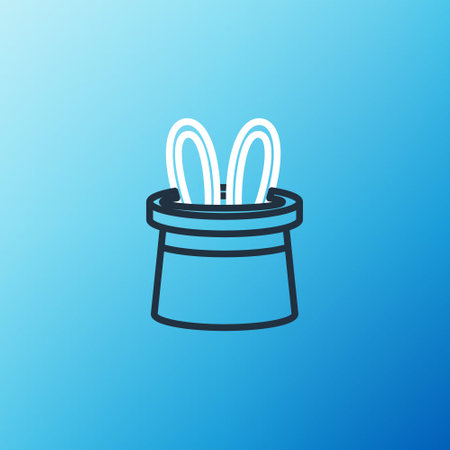 Line Magician hat and rabbit ears icon isolated on blue background. Magic trick. Mystery entertainment concept. Colorful outline concept. Vectorのイラスト素材