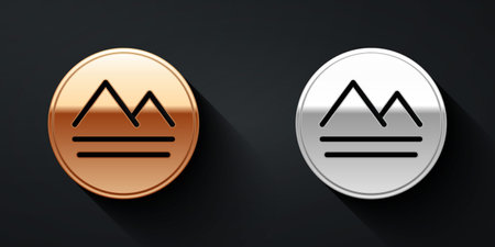 Gold and silver Earth element of the symbol alchemy icon isolated on black background. Basic mystic elements. Long shadow style. Vectorのイラスト素材