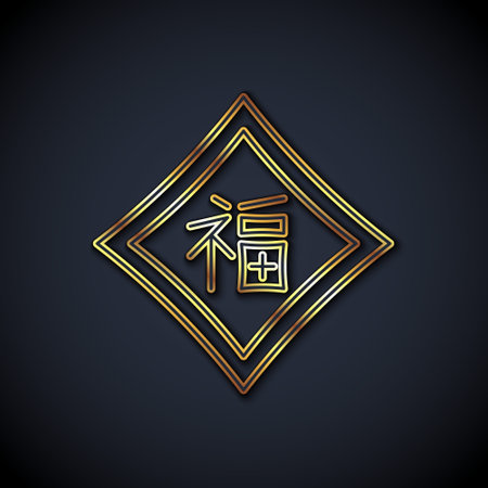 Gold line Chinese New Year icon isolated on black background. Vectorのイラスト素材