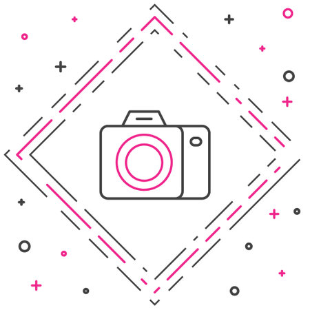 Line Photo camera icon isolated on white background. Foto camera. Digital photography. Colorful outline concept. Vectorのイラスト素材