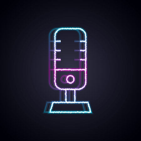 Glowing neon line Microphone icon isolated on black background. On air radio mic microphone. Speaker sign. Vectorのイラスト素材