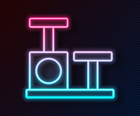 Glowing neon line Cat scratching post with toy icon isolated on black background. Vectorのイラスト素材