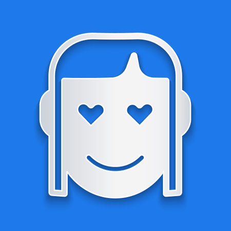 Paper cut Romantic girl icon isolated on blue background. Happy Valentines day. Paper art style. Vectorのイラスト素材