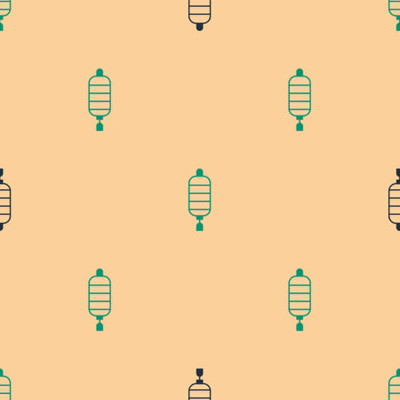 Green and black Chinese paper lantern icon isolated seamless pattern on beige background. Vectorのイラスト素材