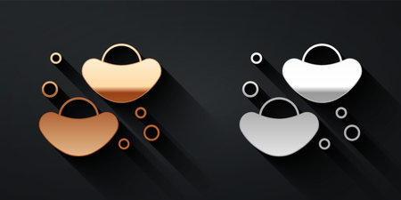 Gold and silver Chinese fortune cookie icon isolated on black background. Asian traditional. Long shadow style. Vectorのイラスト素材