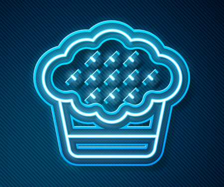 Glowing neon line Muffin icon isolated on blue background. Vectorのイラスト素材