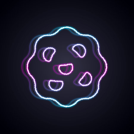 Glowing neon line Cookie or biscuit with chocolate icon isolated on black background. Vectorのイラスト素材
