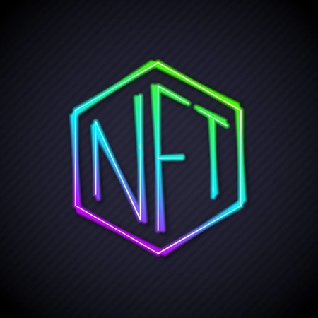 Glowing neon line NFT Digital crypto art icon isolated on black background. Non fungible token. Vectorのイラスト素材